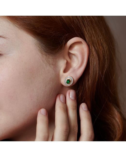 Janus Edinburgh Green Snake Eye Vermeil Mother Shell Pearl Earrings