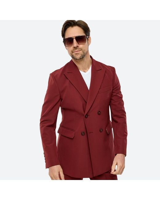 DAVID WEJ Red Ashford Relaxed Double-Breasted Blazer – Burgundy for men
