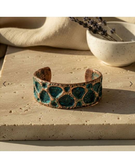 Anatoliacraft Green Vintage Copper Cuff Bracelet With Patina