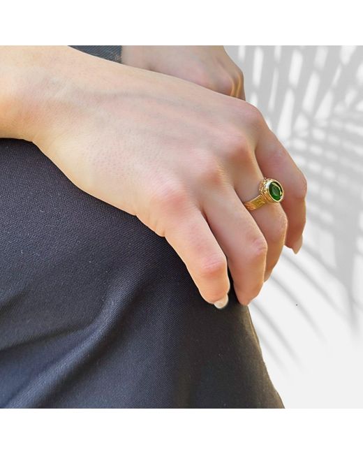 Ebru Jewelry Cleopatra Green Jade Gemstone Gold Ring