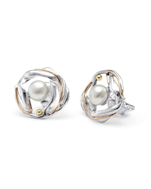 Isla Silver Metallic Freshwater Pearl Stud Earrings