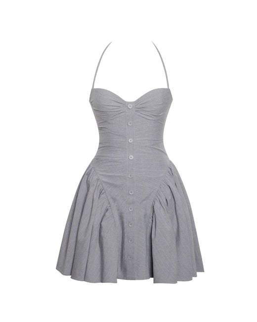 Miss Circle New York Gray Melody Stripe Halter Drop Waist Mini Dress