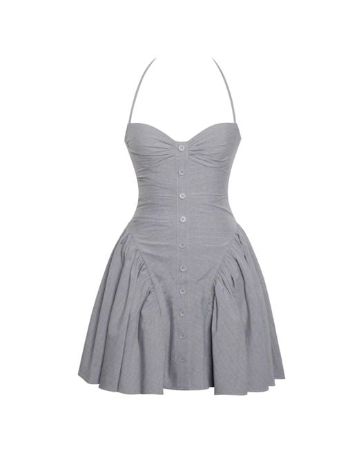 Miss Circle New York Gray Melody Stripe Halter Drop Waist Mini Dress