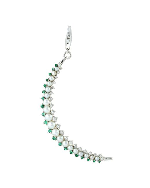 Artisan Multicolor Crescent Moon Diamond 18k Gold Natural Pearl & Emerald Pendant