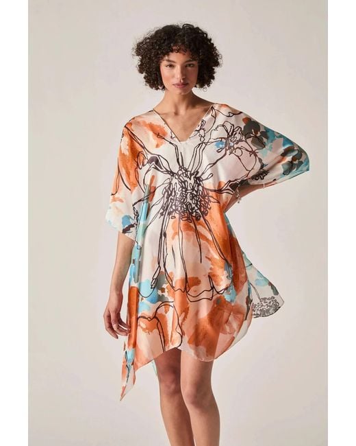 James Lakeland White Floral Sketch Kaftan
