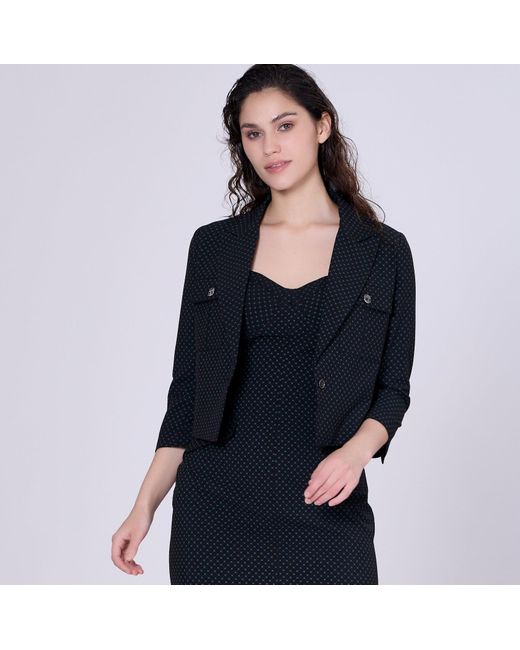 Smart and Joy Black Safari Pockets Crop Jacket With Dots Print