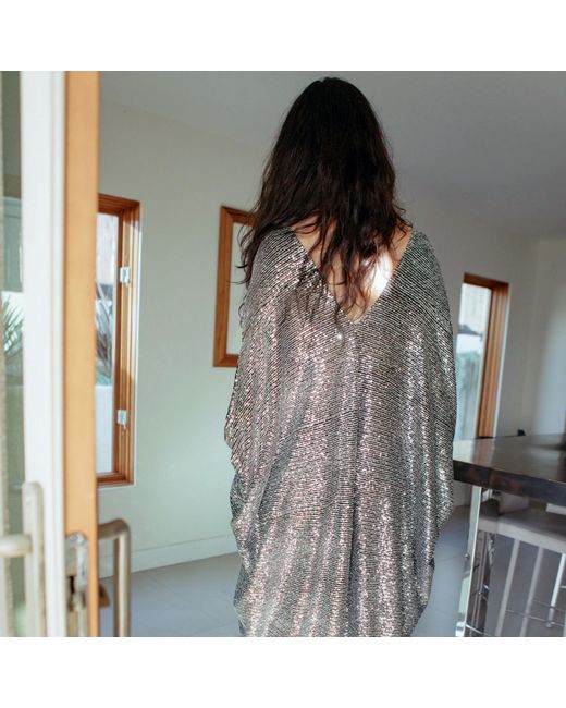 Jennafer Grace Gray Gunmetal Sequin Caftan Kaftan Dress