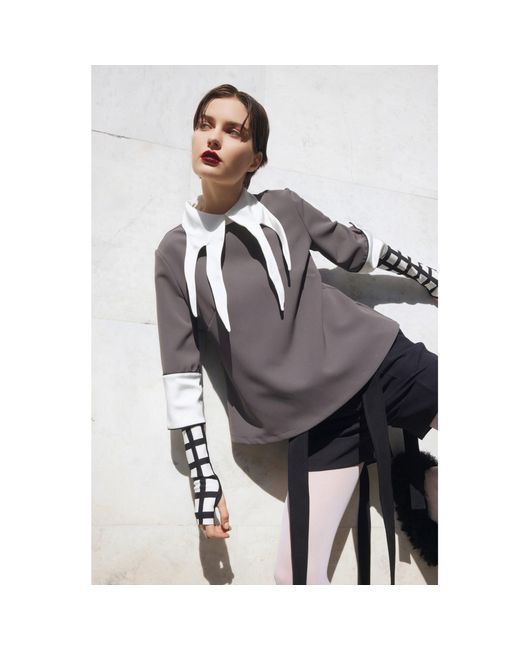 Julia Allert Gray Semi-Formal Blouse With Double Contrasting Details