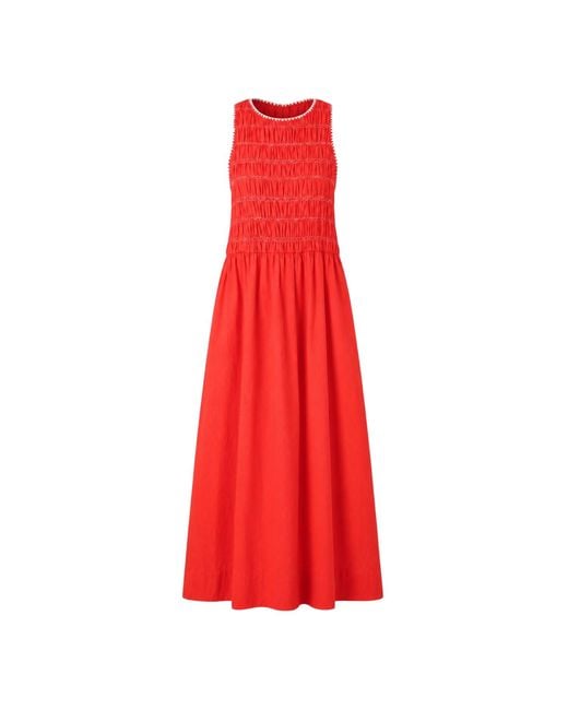 Rose & Nancy Red Issy Smocked Cotton Maxi Dress