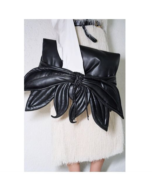 Julia Allert Black Petal Faux Leather Evening Clutch Bag