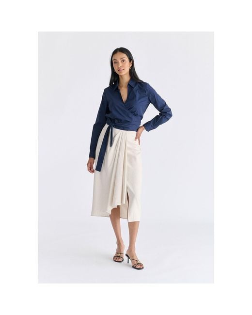 Paisie Blue Side Tie Wrap Blouse