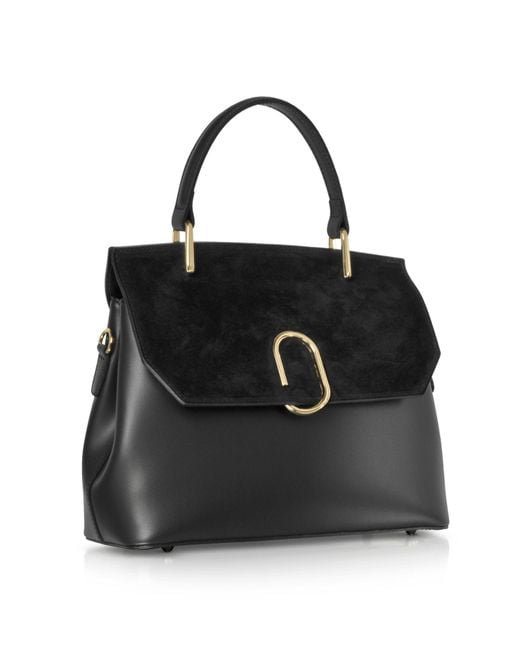 Le Parmentier Black Thais Suede & Leather Satchel Bag
