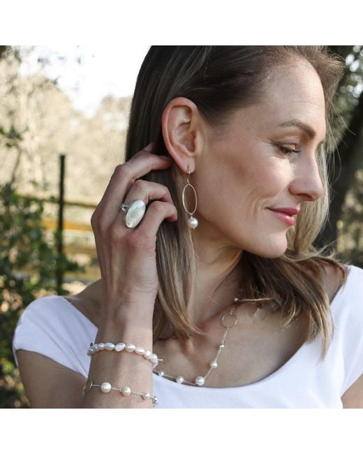 FV Jewellery Metallic La Pierre Keshi Pearl Stretchy Bracelet