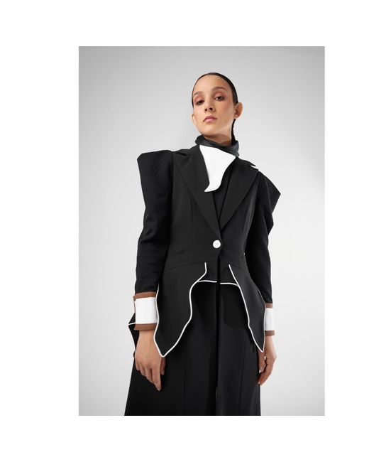 Julia Allert Black Modern Elegant Deep V-Neck Vest With Peplum Detail