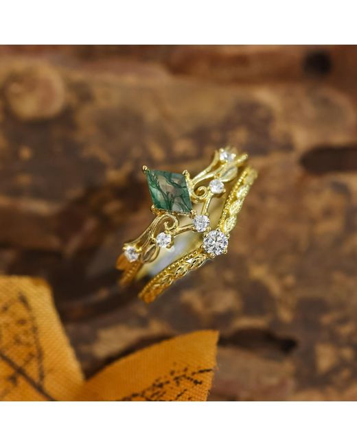 Azura Jewelry New York Metallic Victorian Lace Moss Agate Ring Vermeil