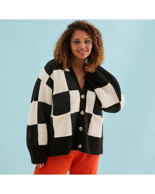 Cara & The Sky Black Candice Checked Oversized Chunky Cardigan