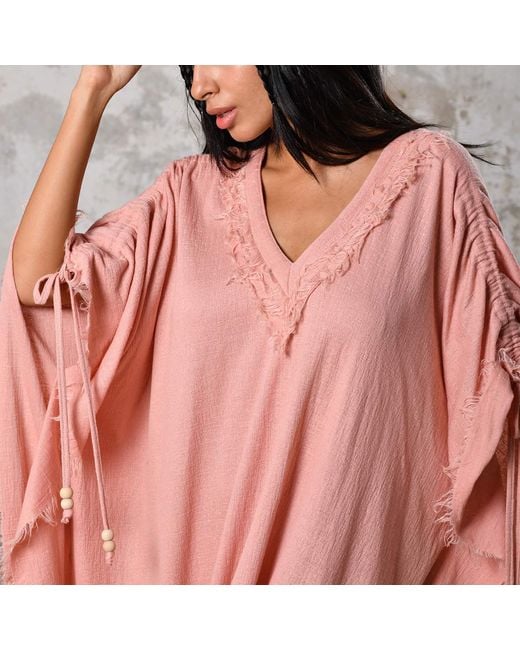Zhenabia Pink Boho Kaftan Summer Maxi Dress