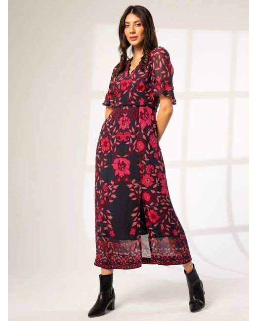Rose & Nancy Red Miriam Mirror Floral Print Maxi Dress