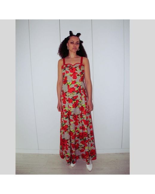 Couture to Your Door Red Rose Floral Maxi Garden Dress