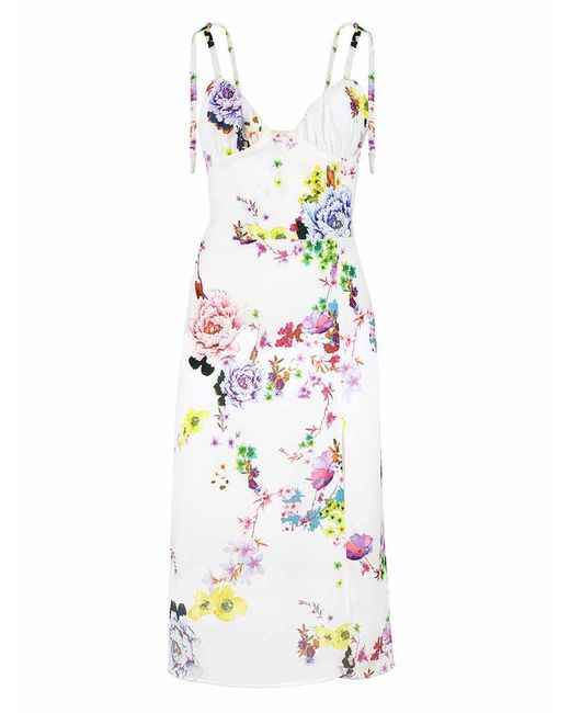 blonde gone rogue White Flower Power Midi Dress With Slit, Upcycled Viscose