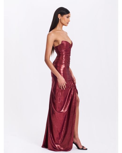 Miss Circle New York Red Sable Ruched Burgundy Glitter Mermaid Gown