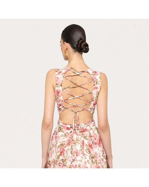 Nissa Pink Open-Back Chiffon Maxi Dress