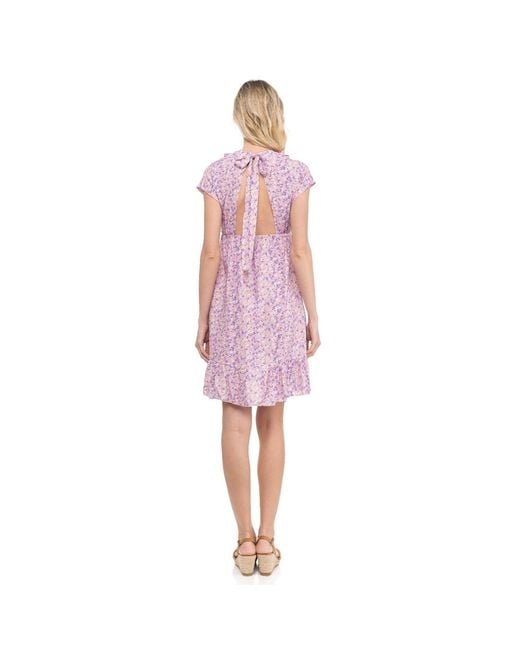 Tantra Spain Sl Purple Short Floral Print Dress With Ruffle Detail, Open Back