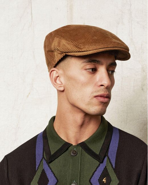Dasmarca Hats Black Dylan Camel Italian Cord Flat Cap for men
