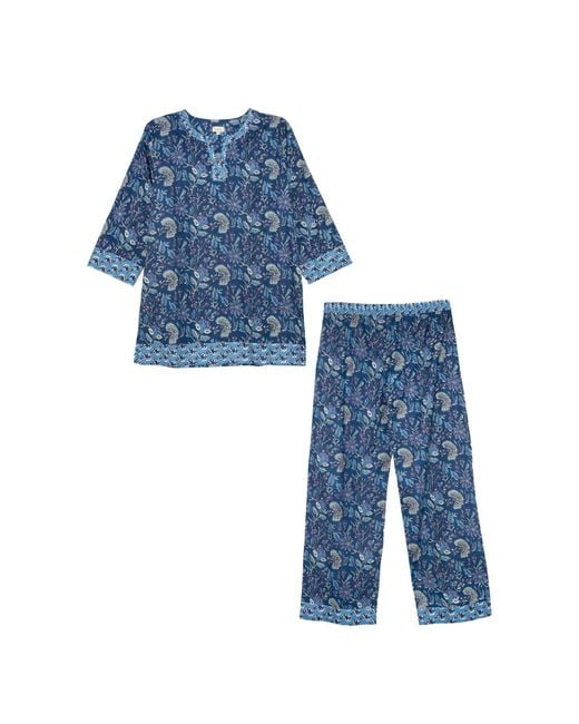 Inara Blue Indian Cotton Lagoon Pyjama Set