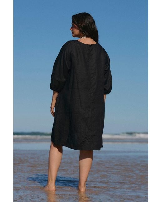 Adrift Clothing Black Hazel Short Linen Dress