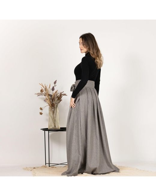 Nikka Place Gray Wool Maxi Skirt With High Waist And Bow