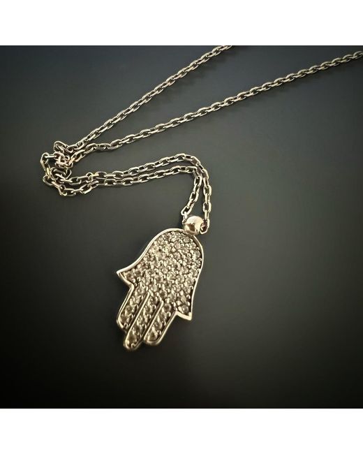 Ebru Jewelry Metallic Dainty Diamond Hamsa Pendant Chain Necklace