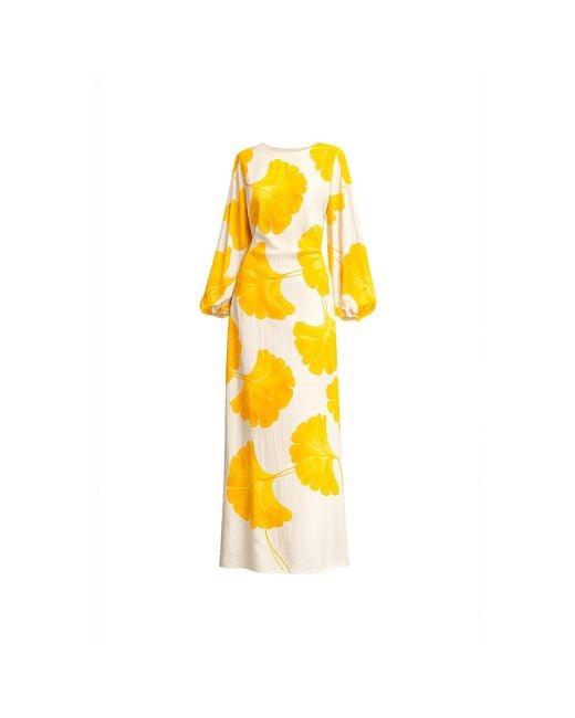 Tantra Spain Sl Yellow Long Ginkgo Flower Dress With Round Neck And Straps
