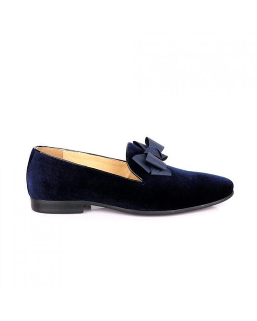 DAVID WEJ Blue Alfred Velvet Bow Tie Loafers for men