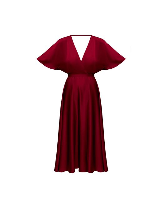 Undress Red Sonya Midi Cocktail Dress With Butterfly Sleeves