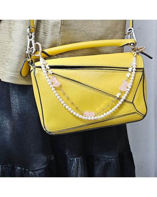 Farra Metallic Rose Quartz Bowknot With Freshwater Pearls Double Layers Bag Charm