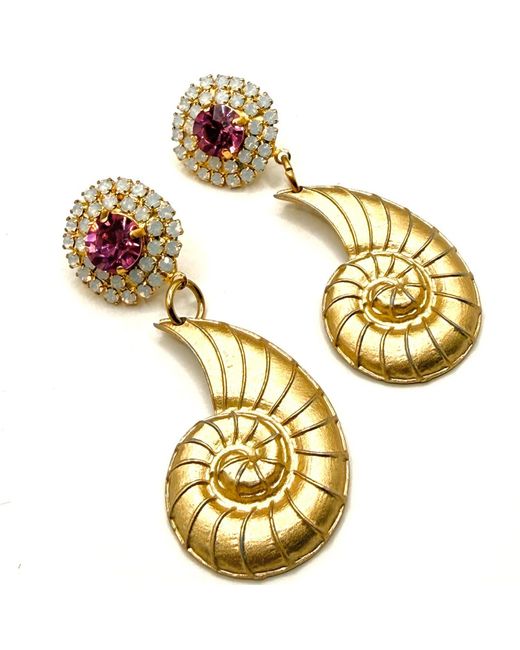 Achala Handcrafted Metallic Golden Nautilus Drop Earrings