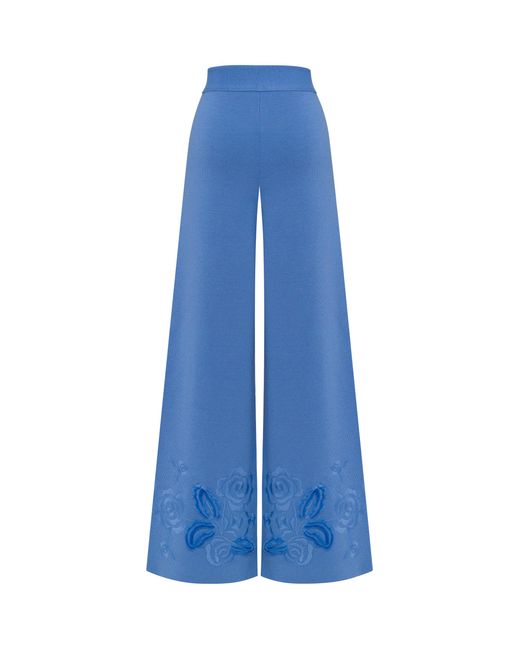 Annabo Blue Rose Merino Wool Knitted Wide-Leg Pants