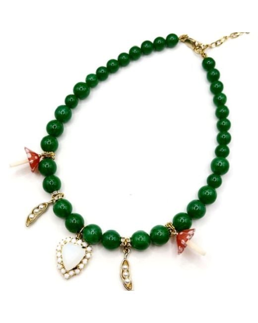 Achala Handcrafted Green Mushroom & Heart Pendant Necklace
