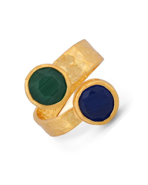 Ebru Jewelry Blue Royal Duo Emerald & Sapphire Adjustable Cuff Ring