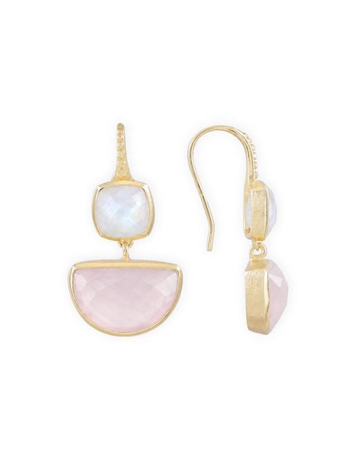 Azuni London Pink Charis Halfmoon Double Gemstone Earrings Moonstone & Rose Quartz