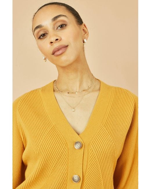 Yumi' Yellow Mustard Relaxed Fit Cardigan With Stitch Detail