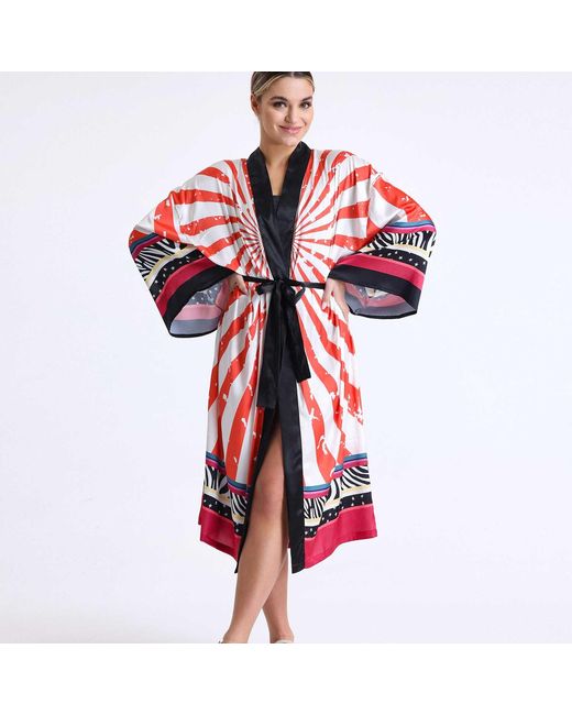 LOVEIST STORE Red Eye Patterned Silky Satin Kimono