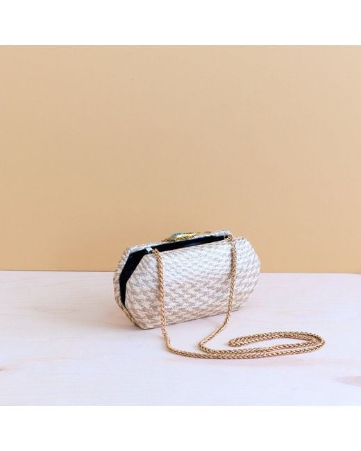 LIKHÂ Natural Neutrals Dusty Rose Houndstooth Clutch