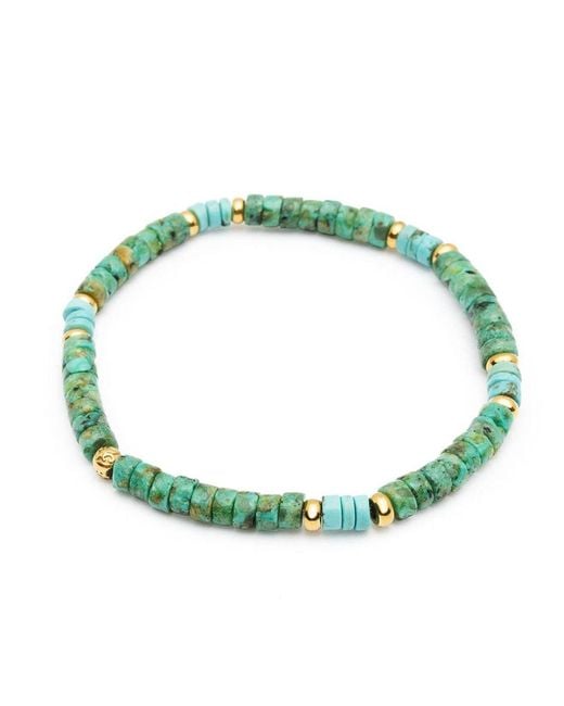 Nialaya Green Wristband With And African Heishi Beads for men