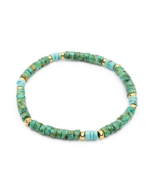 Nialaya Green Wristband With Turquoise And African Turquoise Heishi Beads for men
