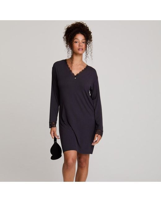 Pretty You London Blue Bamboo Viscose Lace-Trim Nightdress