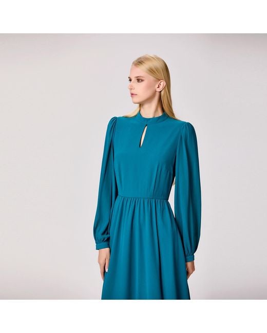 Smart and Joy Blue Keyhole Neckline Blouse Dress