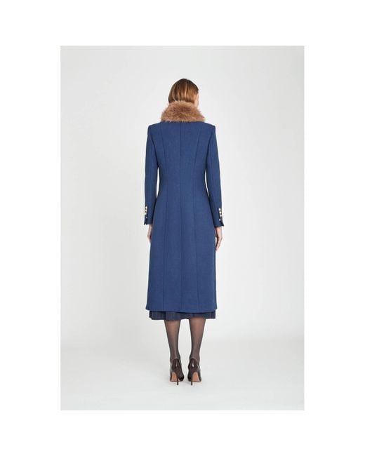 The Extreme Collection Blue Sapphire Faux Fur Structured Long Coat