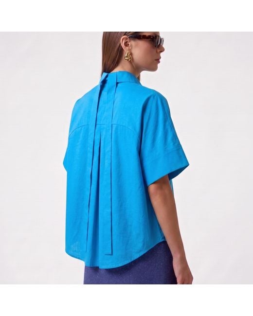 Arto. Blue Be Bright & Excited Cuff Short Sleeve Flared Shirt